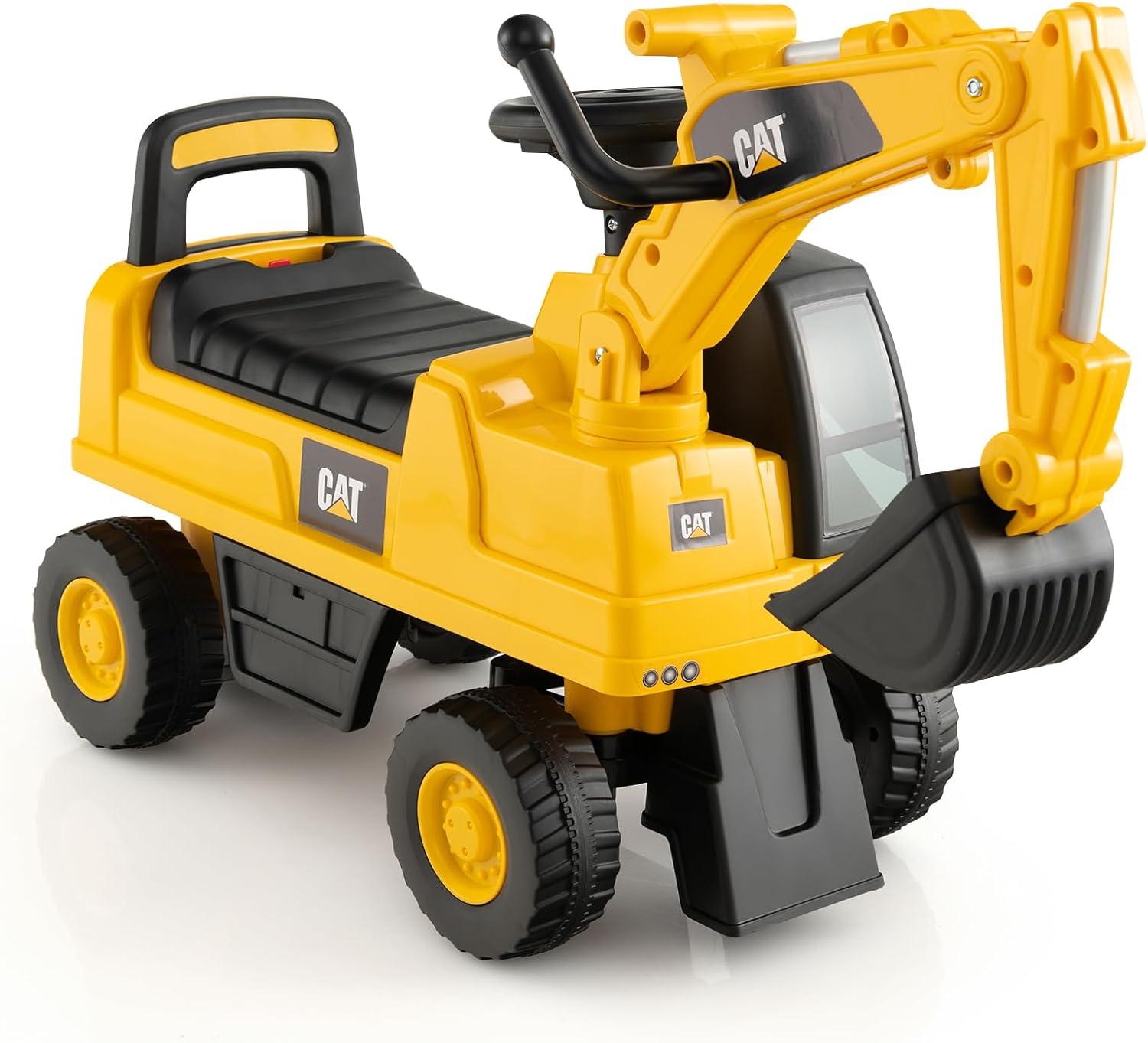 Gymax Licensed Caterpillar Kids Rid-On Digger Excavator Toy w/ Rotatable Digging Bucket & Hidden Storage