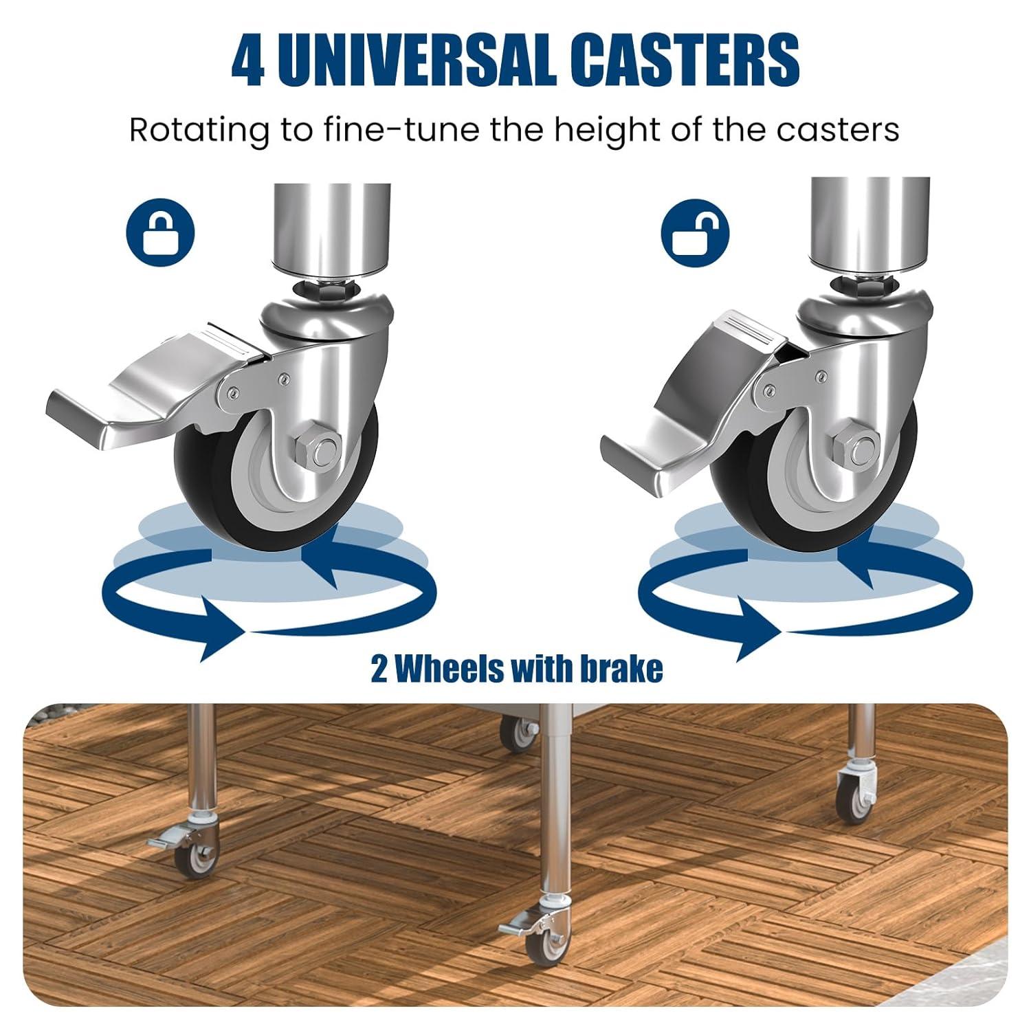 Heavy Duty Stainless Steel Kitchen Prep Table with Adjustable Undershelf and Wheels