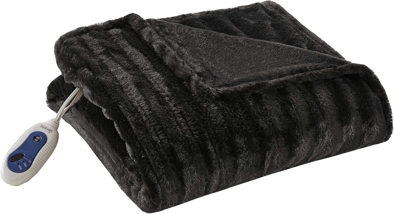 Beautyrest Oversized Faux Fur Electric Heated Throw, 50x70", Black