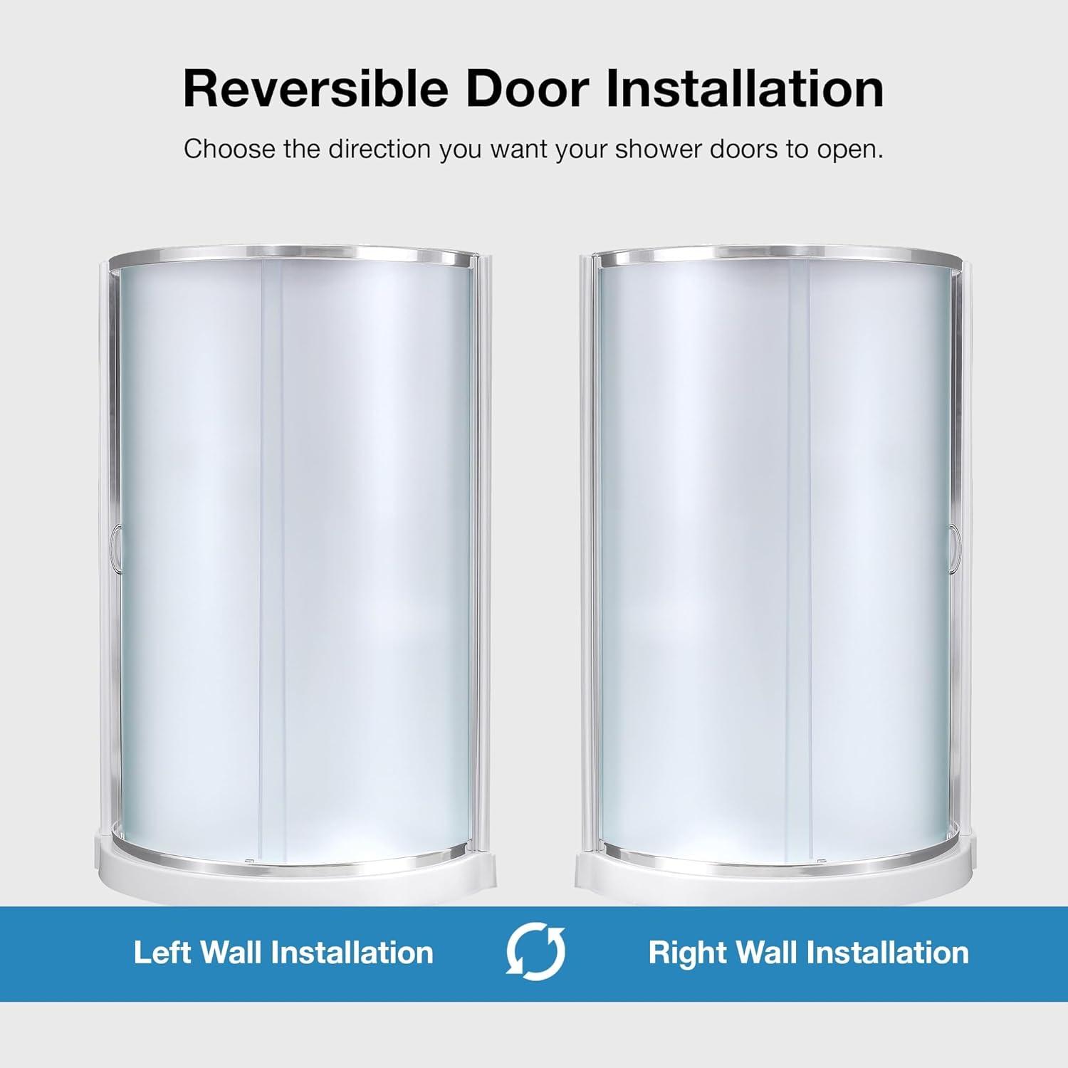 OVE Decors Breeze 40 in. Framed Round Shower Kit w/ Frosted Glass, Base, Wall in Chrome Finish