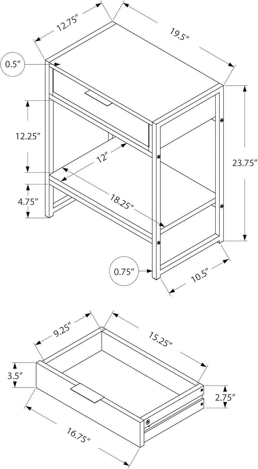 Monarch Specialties ACCENT TABLE - 24H / GREY / CHROME METAL