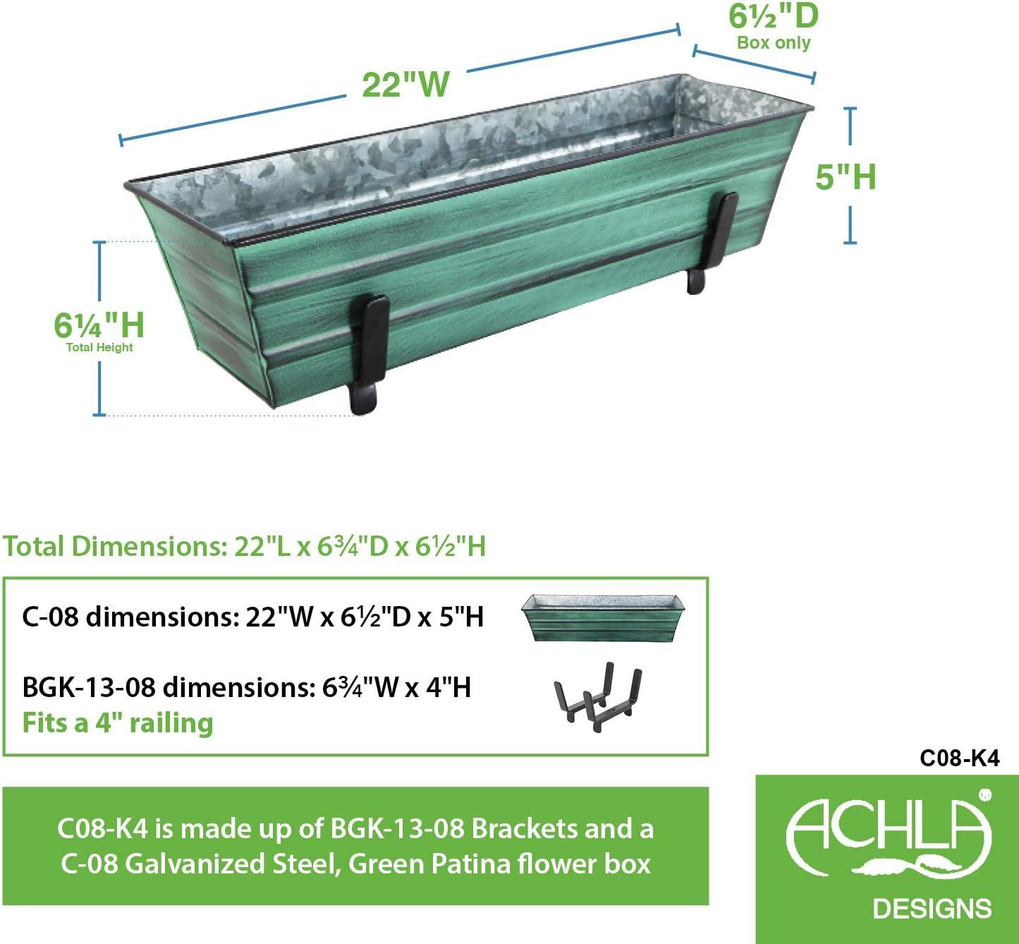 Small Green Galvanized Flower Box with Brackets