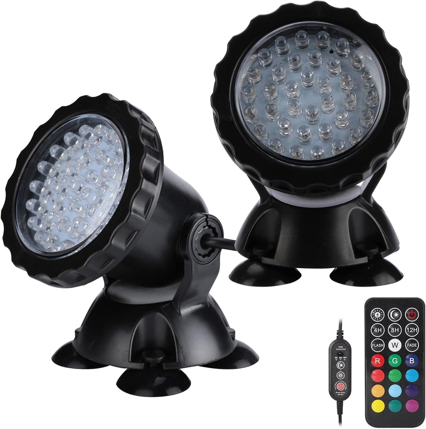 Pond Light Underwater Fountain Light with 36 LED Light Bulb Color Changing Submersible Spotlight with Timer Remote
