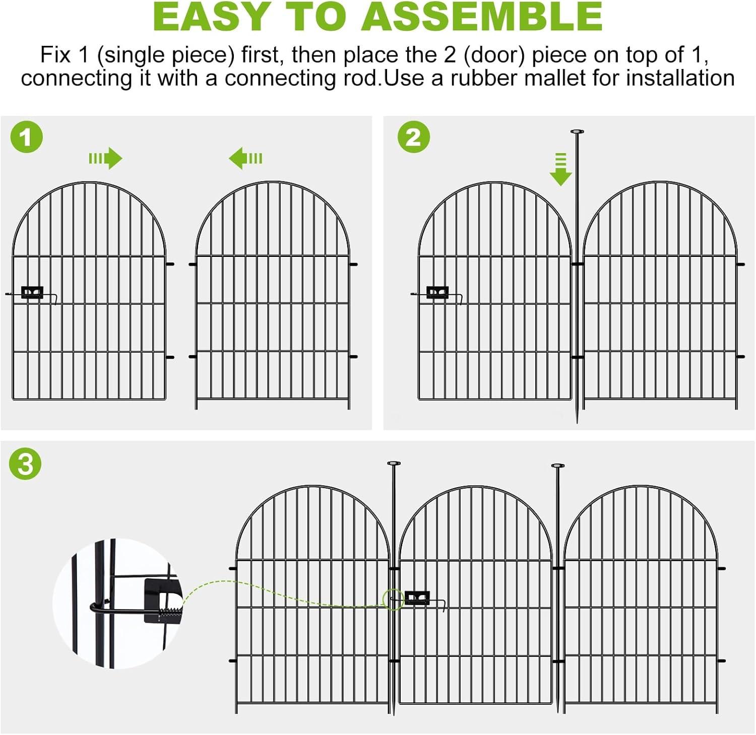 Tall Garden Fence Animal Barrier with Gate, 32 in(H) 16 Panels Garden Fences and Borders for Dogs, Dog Fence Outdoor for Yard, Total Length 35 Ft Metal Temporary Fencing│Patented