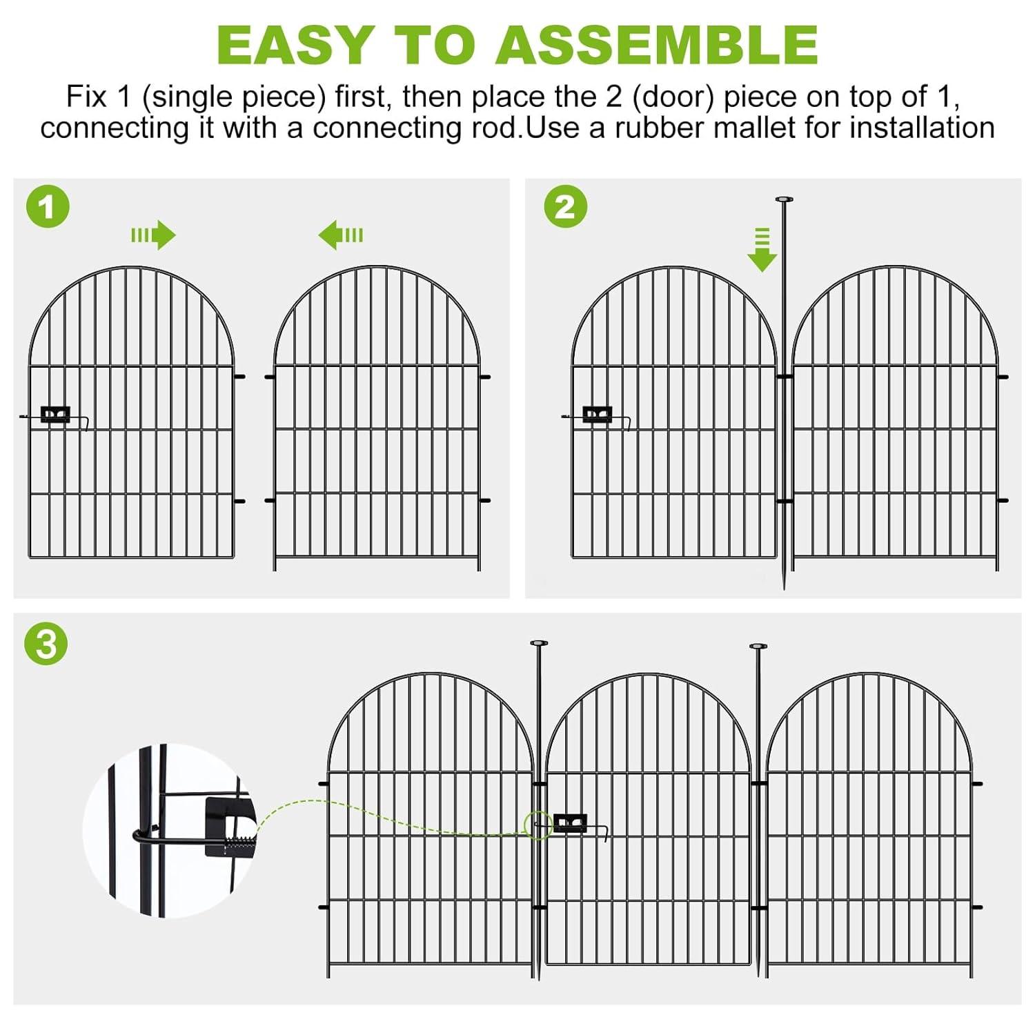 Tall Garden Fence Animal Barrier with Gate, 32 in(H) 16 Panels Garden Fences and Borders for Dogs, Dog Fence Outdoor for Yard, Total Length 35 Ft Metal Temporary Fencing│Patented