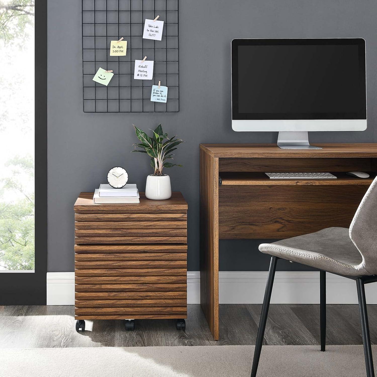 Modway Render Mid-Century Modern Office File Cabinet in Walnut