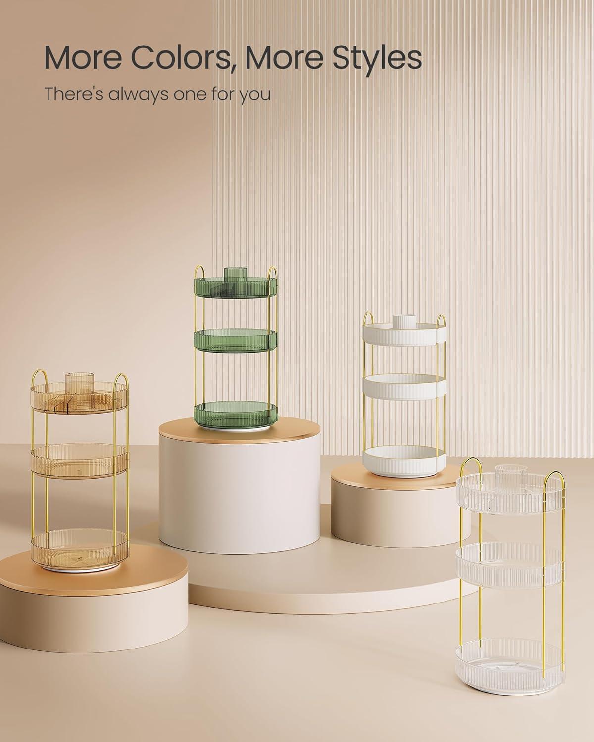 SONGMICS Makeup Organizer, 3-Tier Round Rotating Skincare Organizer Countertop, Customizable, Toiletries Vanity Organizer, Lazy Susan, Gift, Transparent UJKA011W02