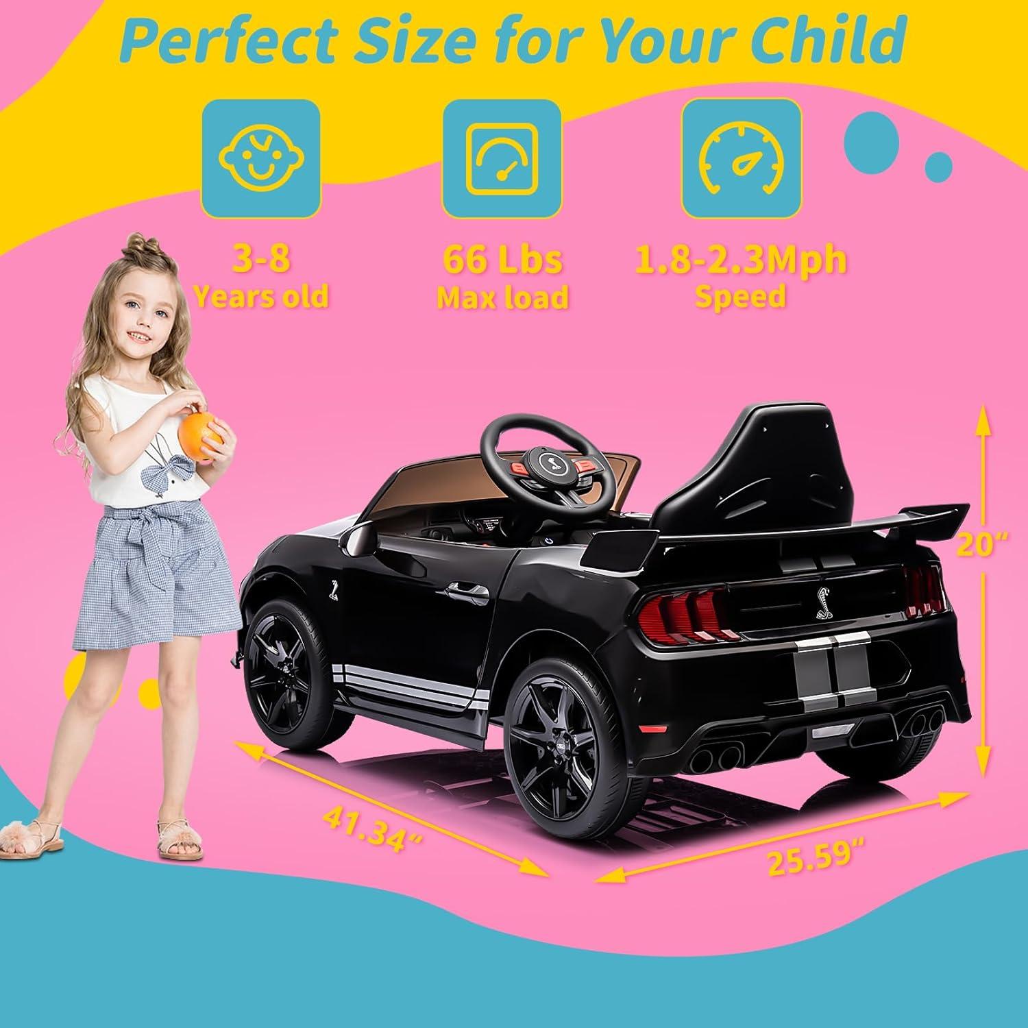 Black 12V Ford Mustang Shelby GT500 Kids Ride-On Car