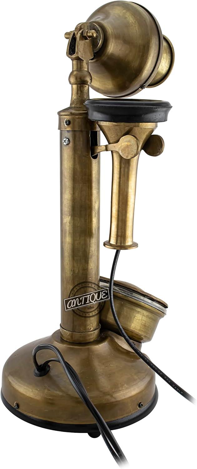 Antique Decor Candlestick Telephone Non-Working Rotary Dial Home Decor Desktop Shelf Decor (Black-Shining)