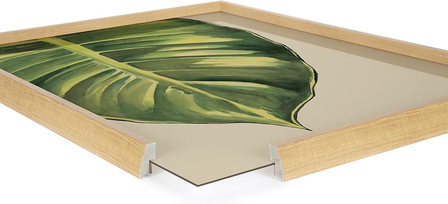 Large Green Leaf Botanical Glass Print with Natural Frame, 18x24