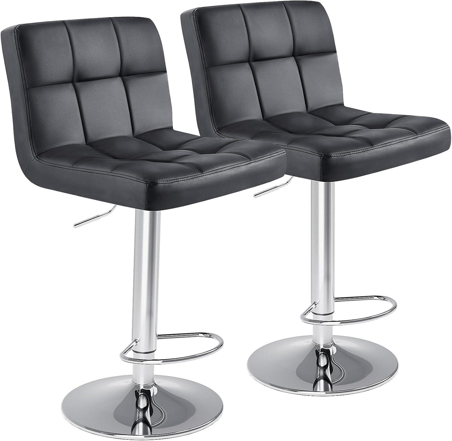 HomGarden 2 Pack Swivel Bar Stools Modern PU Leather, Adjustable Barstool W/ Mid-Back, Footrest