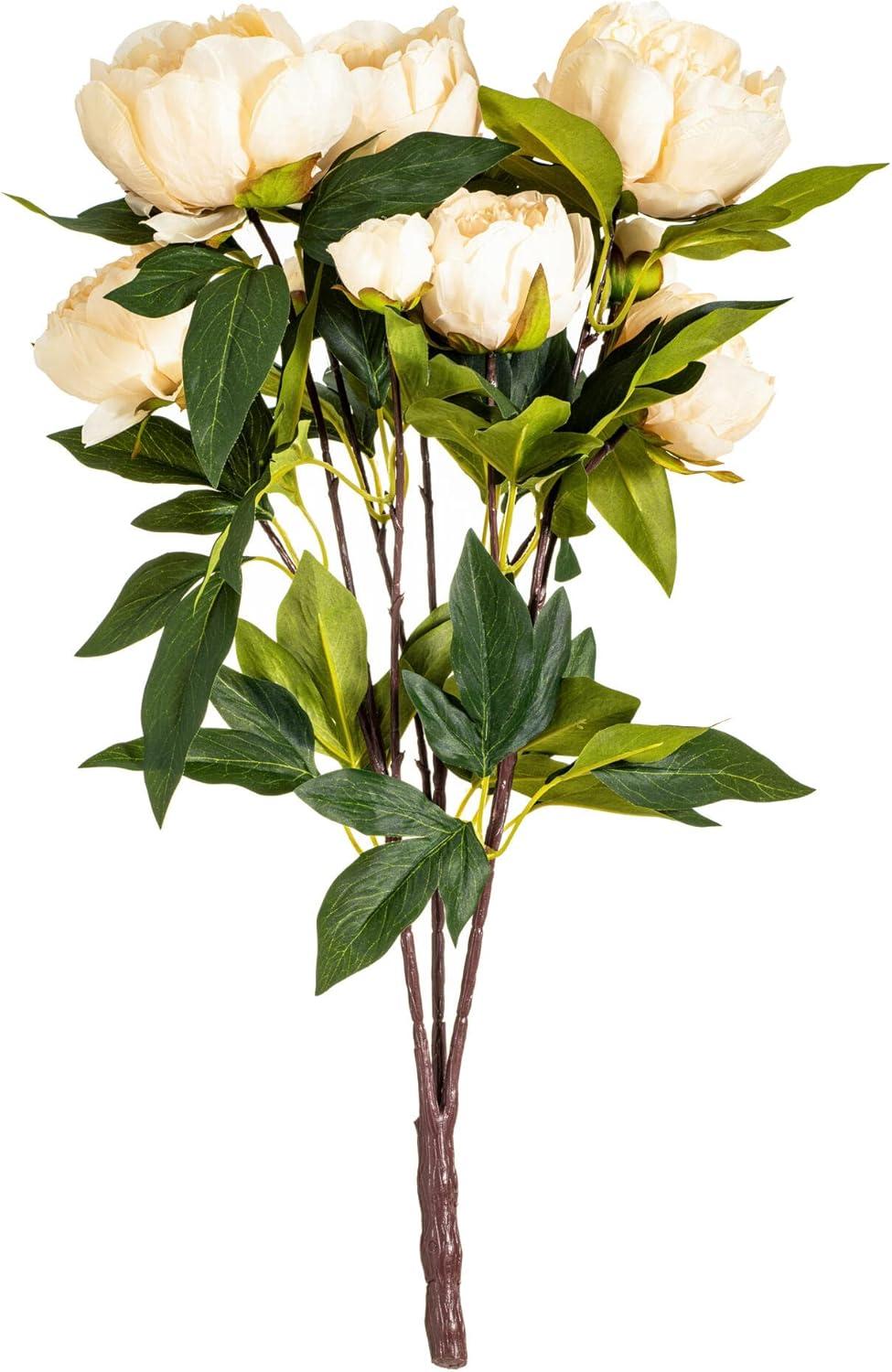 23" Beige Artificial Peony Spray with Green Leaves