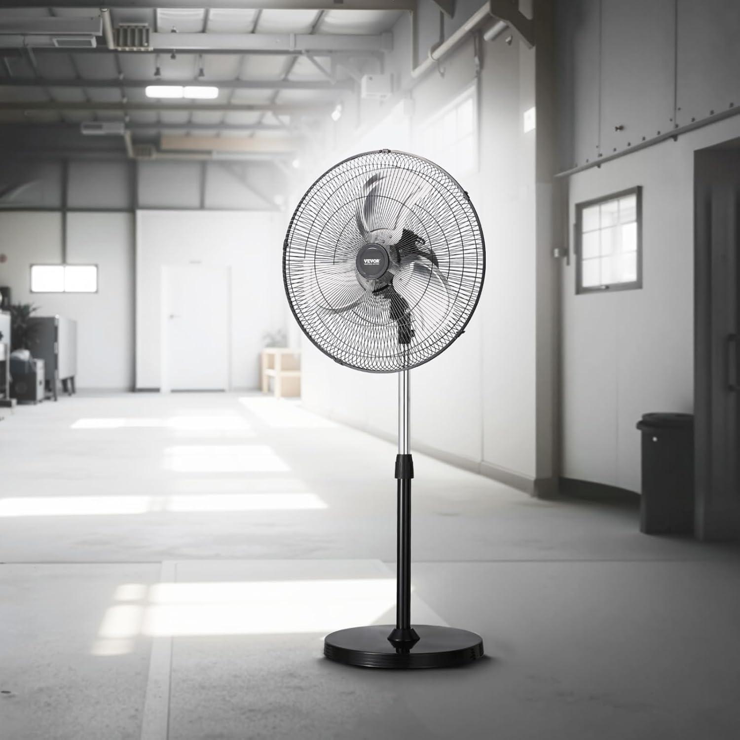 Vevor GYLSFS16INCH0LFIYV1 16 in. 3-Speed Industrial Pedestal Fan Oscillating Height Adjustable - Silver