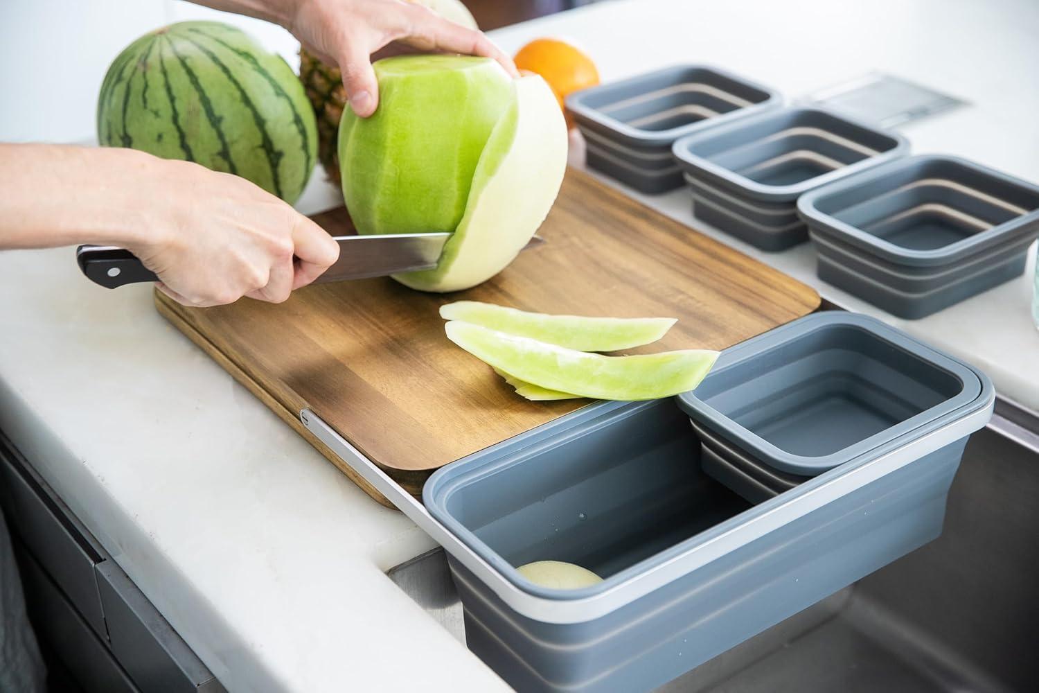 TidyBoard Meal Prep System - Acacia Cutting Board - The Quick & Easy Meal Prep Solution, Grey