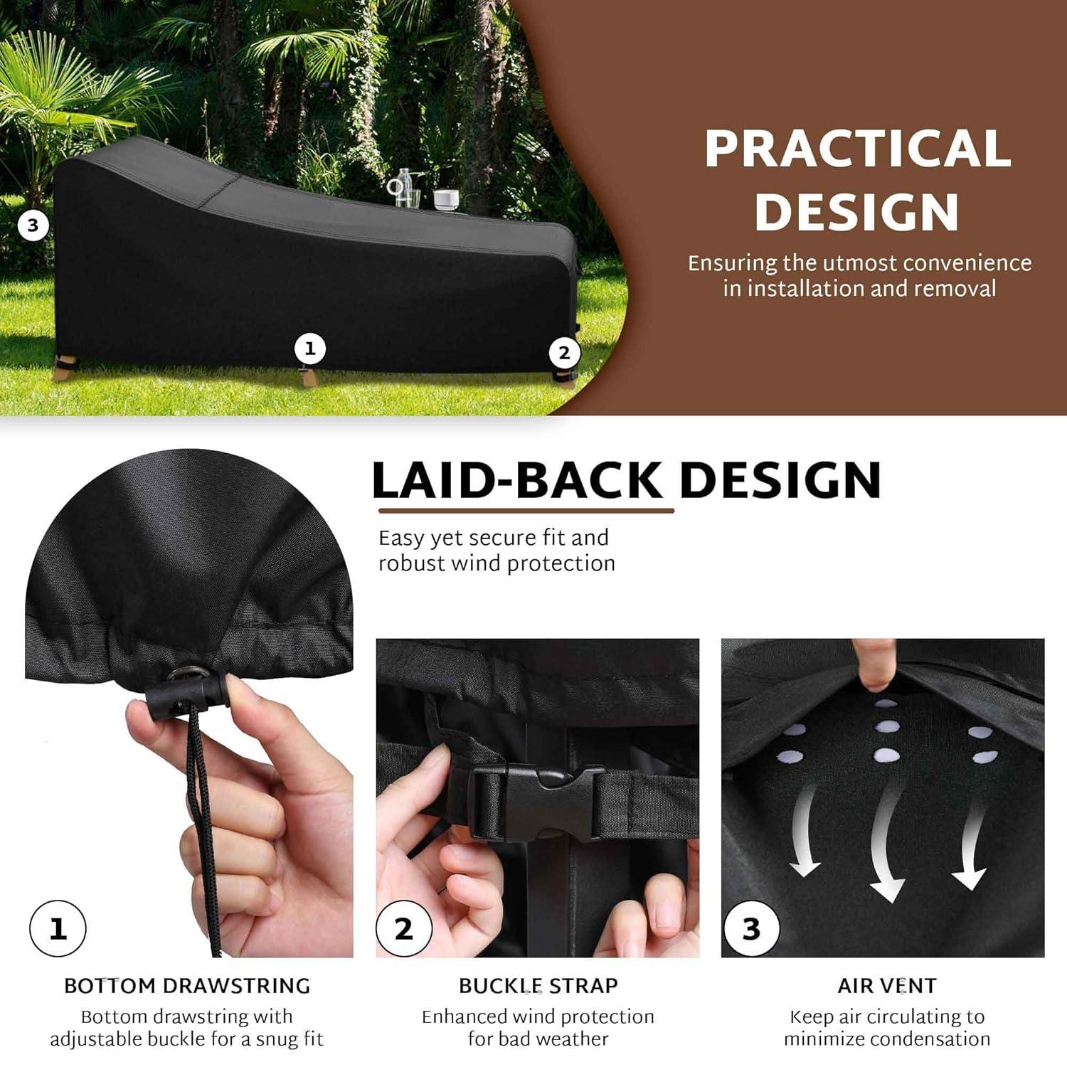 iBirdie Outdoor Lounge Chaise Chair Cover 60L x 26W x 34H inch Waterproof Patio Furniture Covers Lawn Pool Chair Cover 1 Pack Black