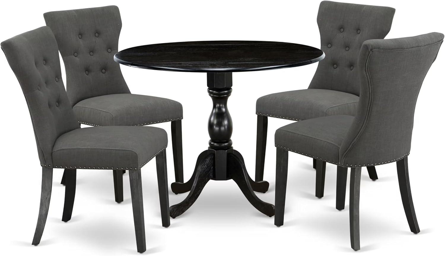 Gotham Grey Linen and Black Wire-Brushed 5-Piece Dining Set