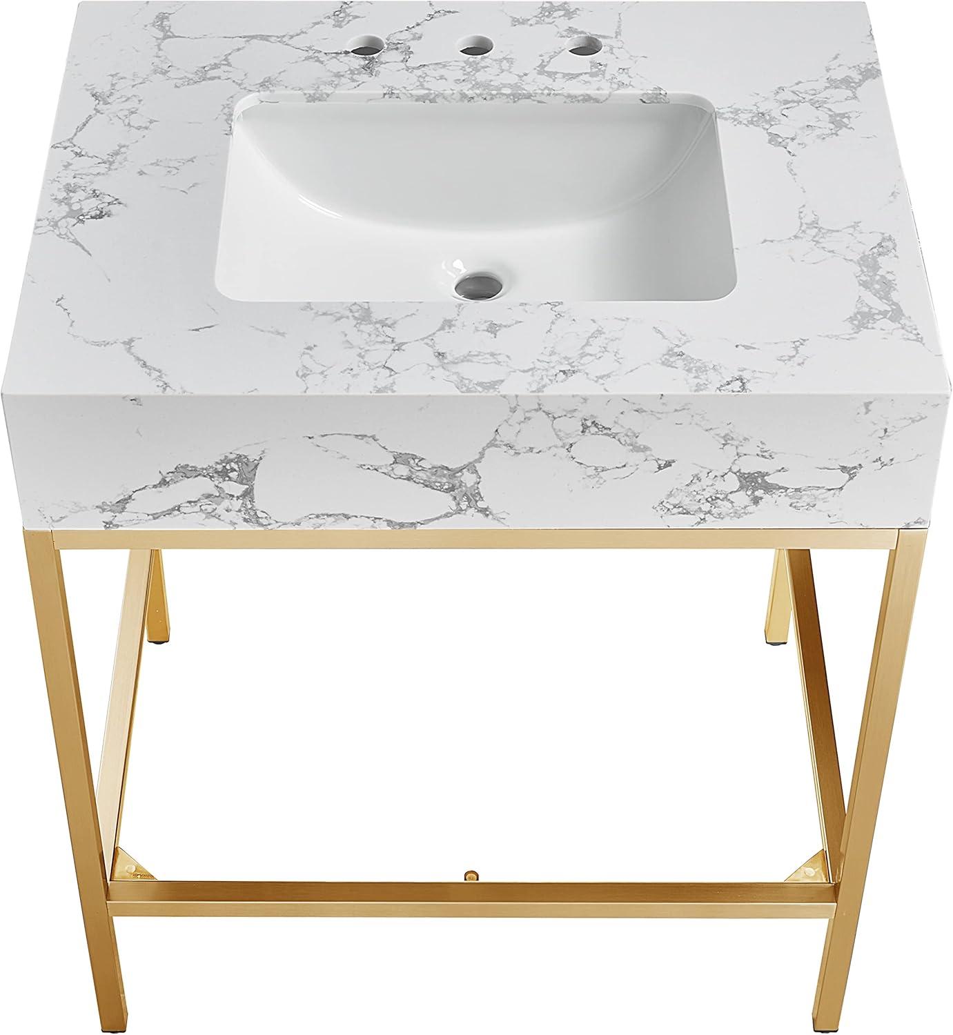 Meridian Furniture Marmo White Artificial Marble Bathroom Vanity