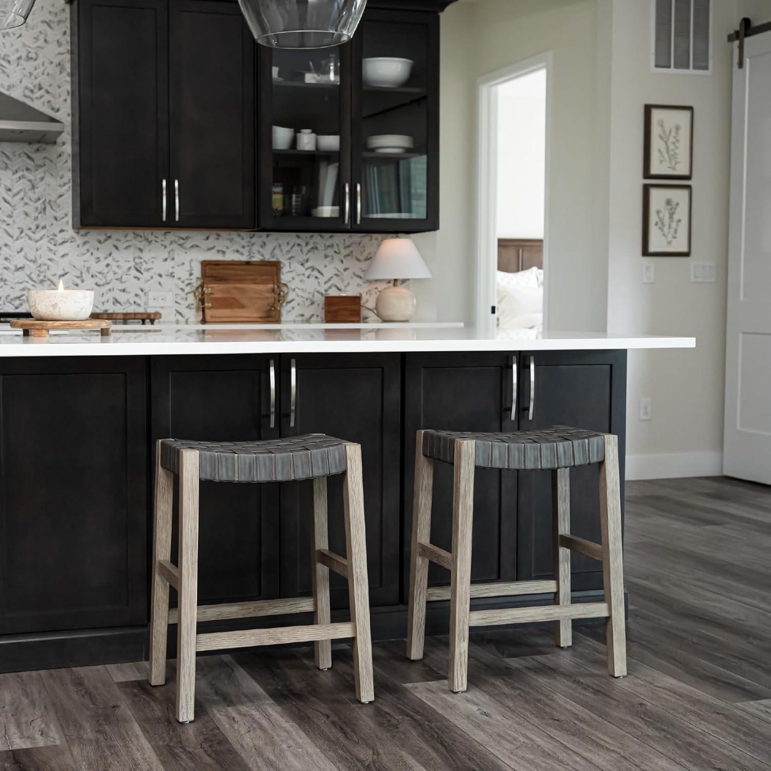 Maven Lane Emerson Kitchen Stool with Vegan Leather Upholstery