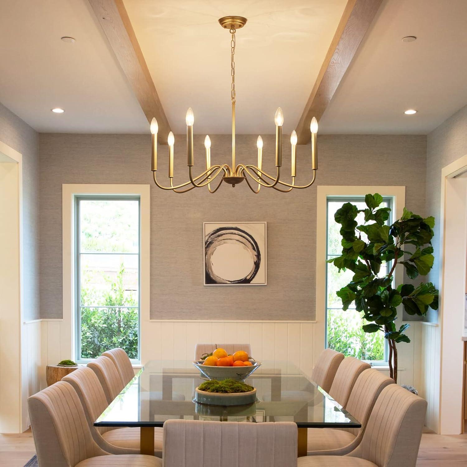 Generies Antique Gold Farmhouse Chandelier, 8 Light Rustic Lighting Fixture Modern Industrial Candle Ceiling Light for Dining Room, Bedroom, Foyer, Living Room, Kitchen Island, Entryway