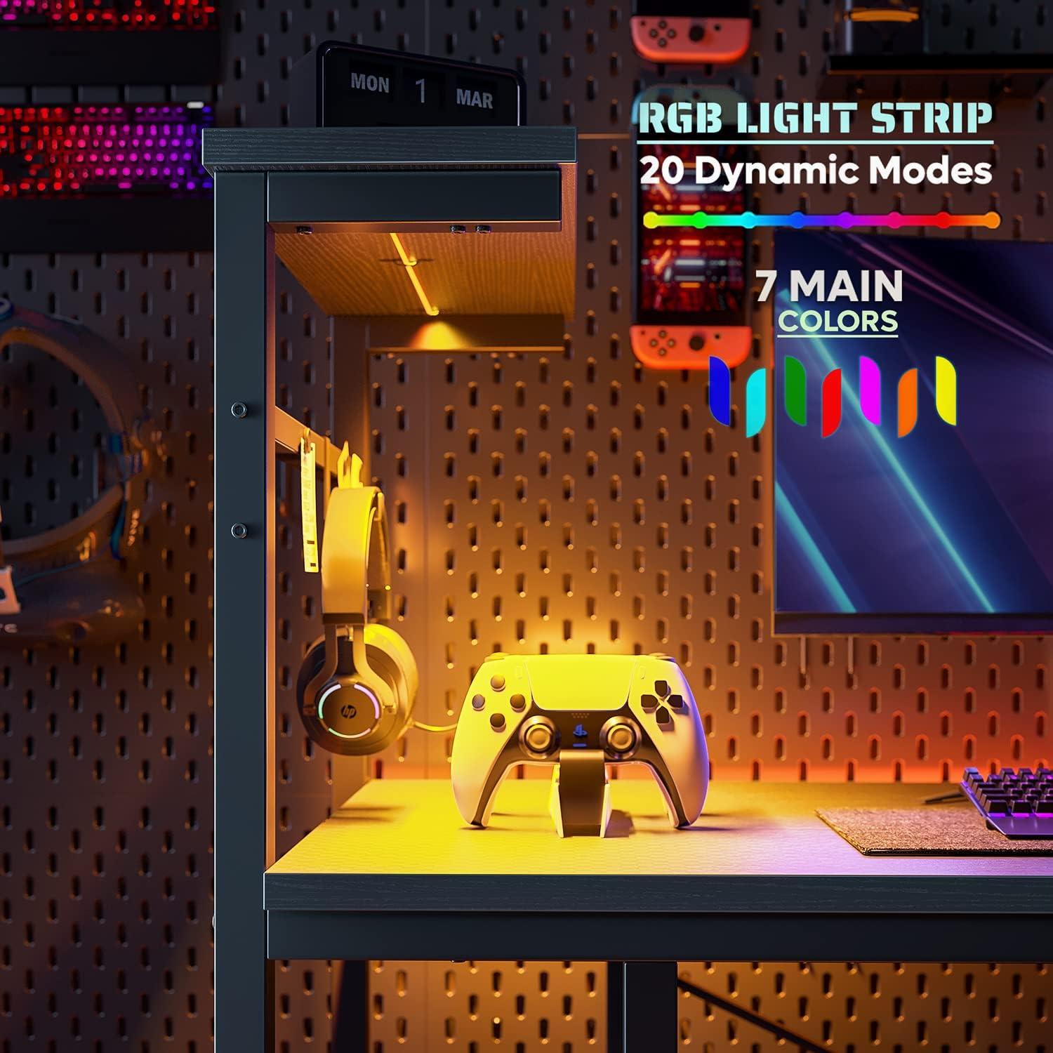 Bestier Computer Gaming PC Desk 44 inch Gamer Table with LED Lights, Reversible 4 Tier Storage Shelves, Black