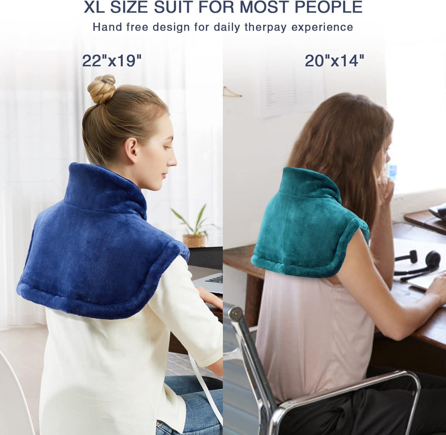 Heating Pad for Neck and Shoulders, 22"x19" Electric Fast Heating Pad for Pain Relief and Deep Pressure Therapy, Navy Blue