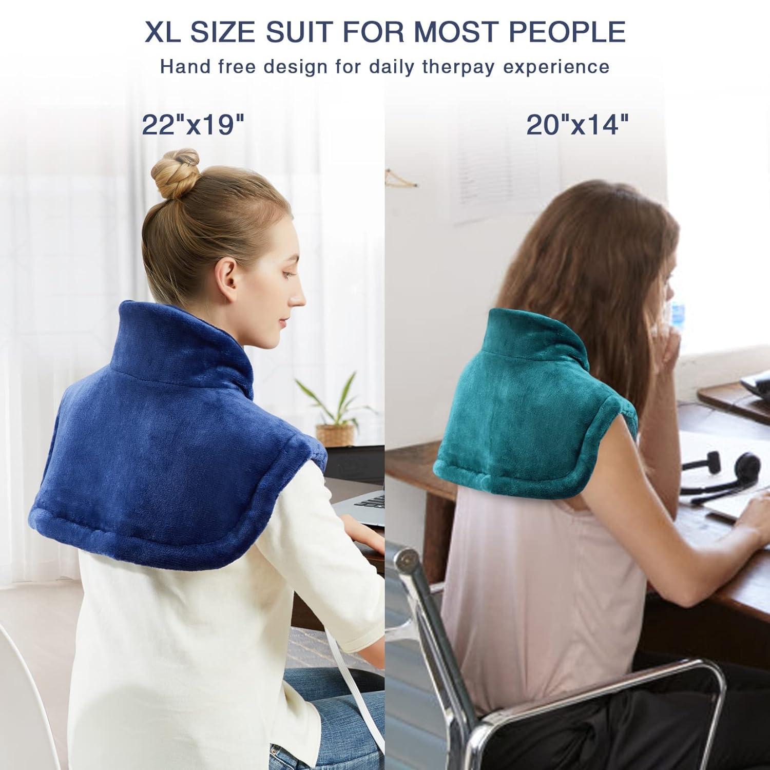 Heating Pad for Neck and Shoulders, 22"x19" Electric Fast Heating Pad for Pain Relief and Deep Pressure Therapy, Navy Blue