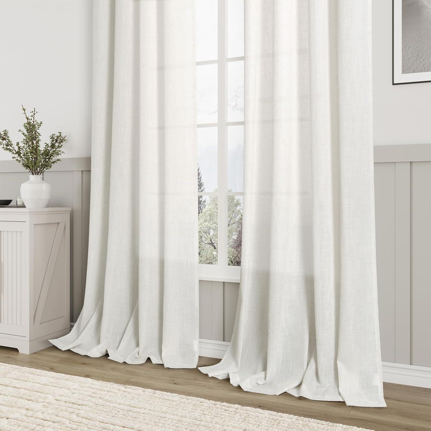 Ivory Linen Light-Filtering Back Tab Curtains 96 Inches Long