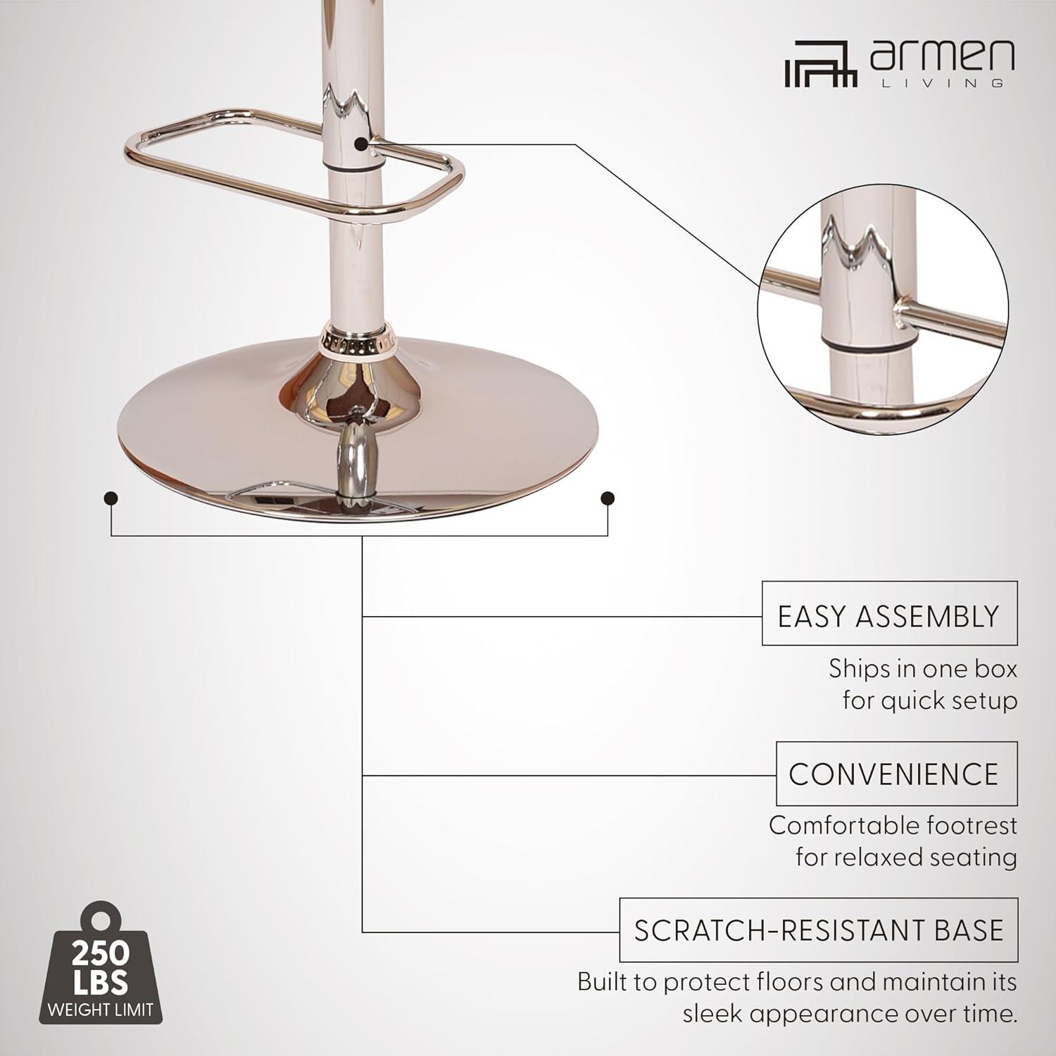 London Swivel Barstool Black/Walnut - Armen Living: Chrome Metal, Adjustable, Faux Leather