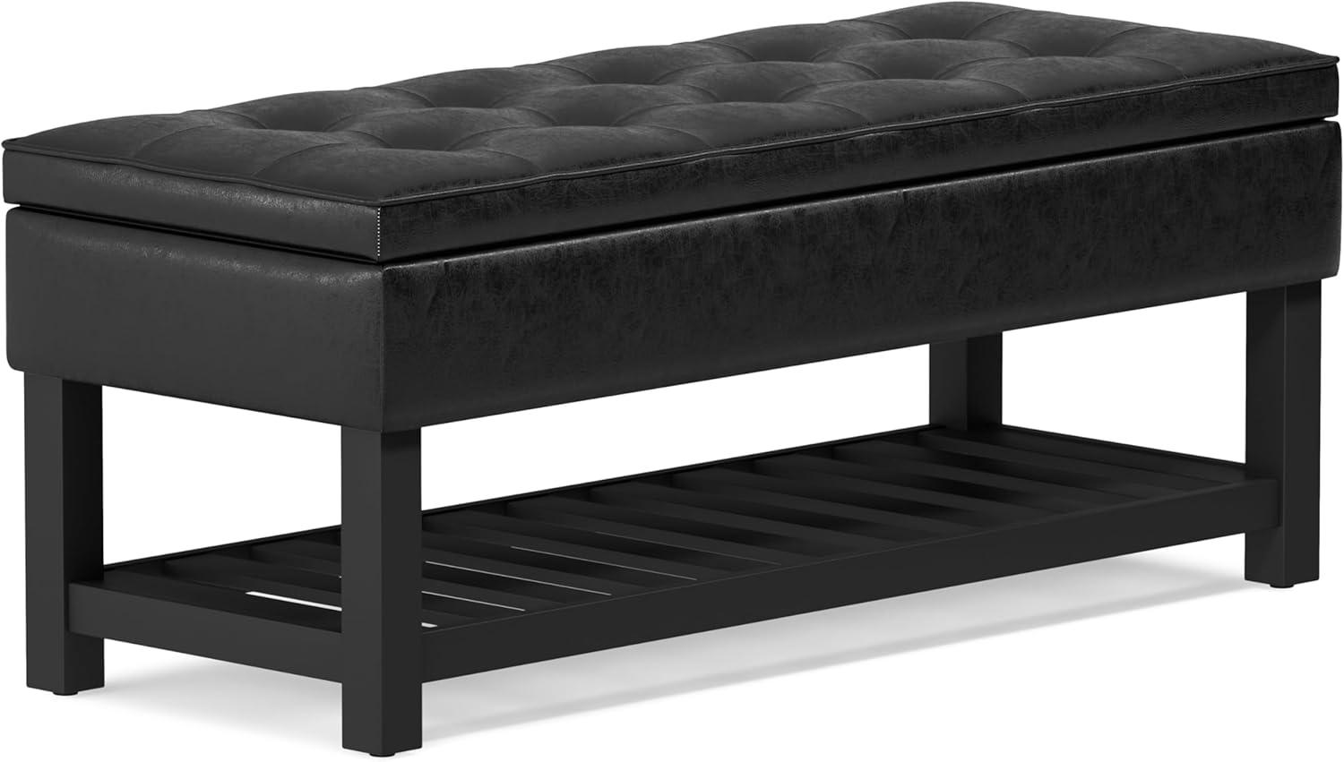 Simpli Home Cosmopolitan 44"W Transitional Tufted Storage Ottoman Bench with Lift Top