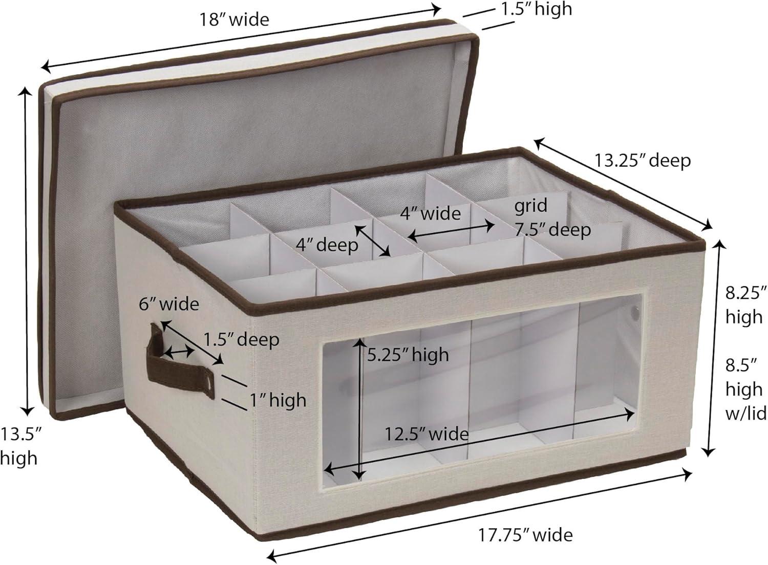 Beige Fabric Stackable Wine Glass Storage Box with Window