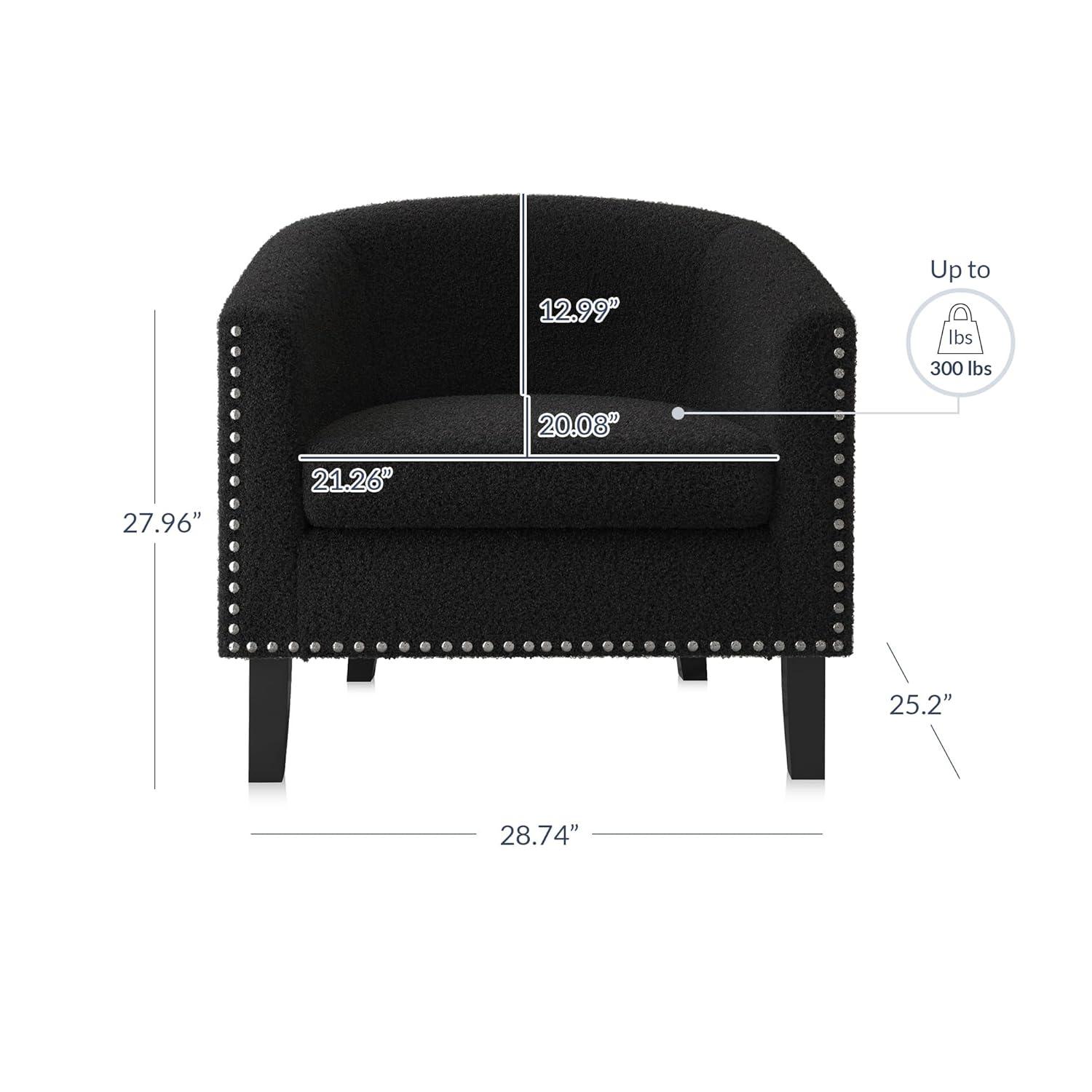 BELLEZE Accent Barrel Chair, Modern Tub Club Chair Upholstered Armchair for Living Room, Accent Chair with Silver Nail Head Trim Black Legs - Kyara (Black/Polyester)