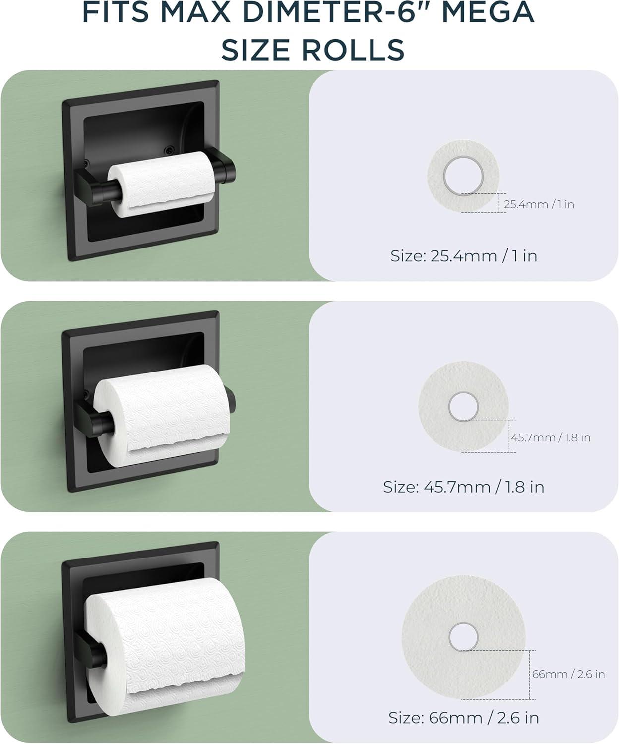 Matte Black Recessed Stainless Steel Toilet Paper Holder