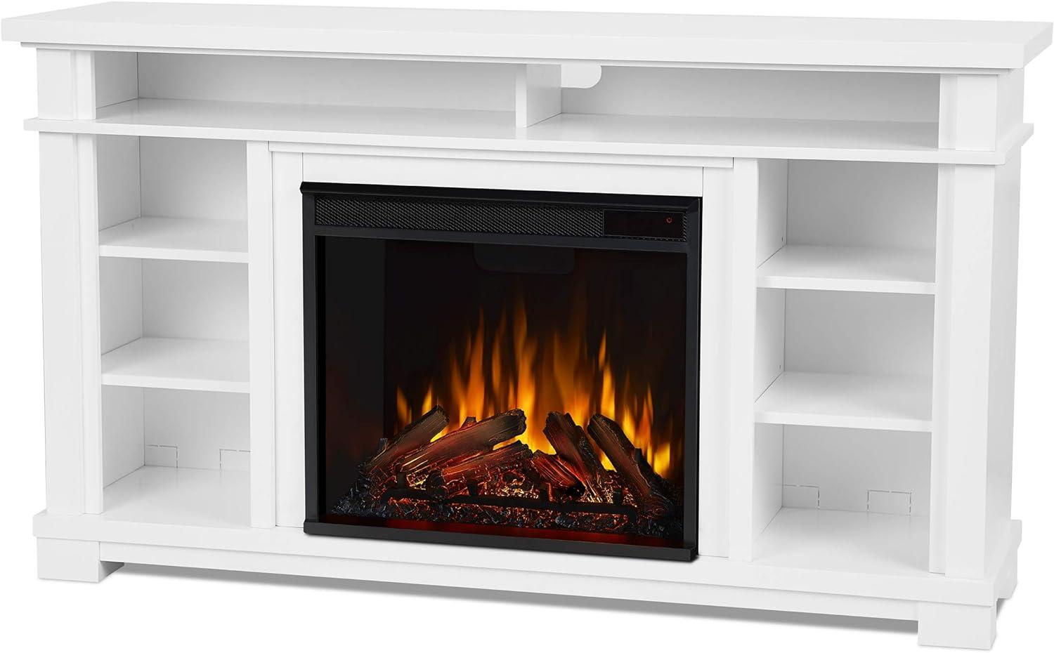 Belford 56" White Electric Fireplace TV Stand with Shelves