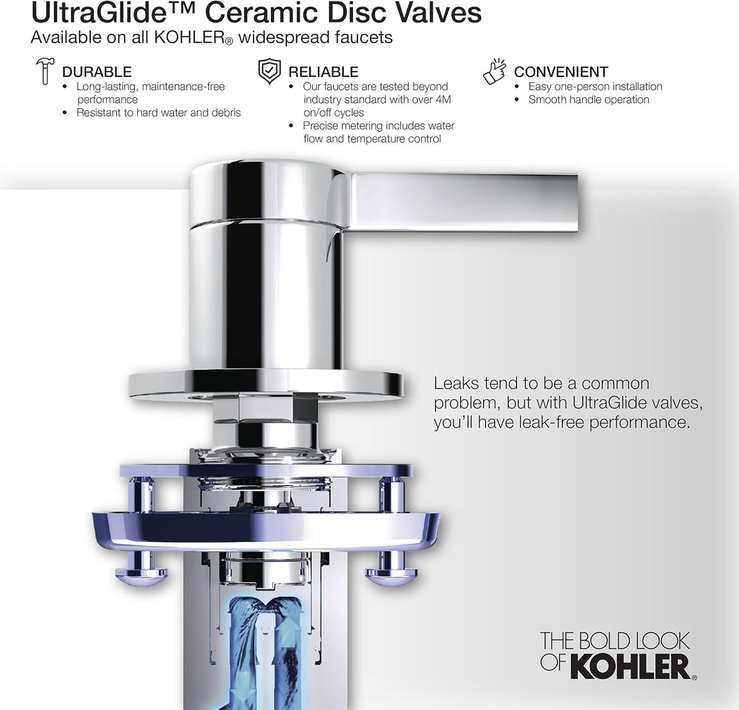 Kohler Hint Widespread Bathroom Faucet with Pop-Up Drain Assembly, 3 Hole 2-Handle Bathroom Sink Faucet, 1.2 gpm