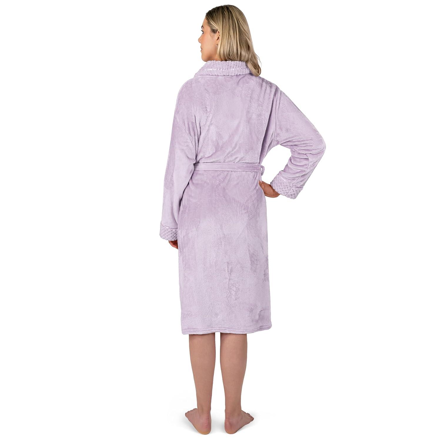 PAVILIA Soft Plush Women Fleece Robe, Cozy Warm Housecoat Bathrobe, Fuzzy Female Long Spa Robes (Lavender, Small-Medium)