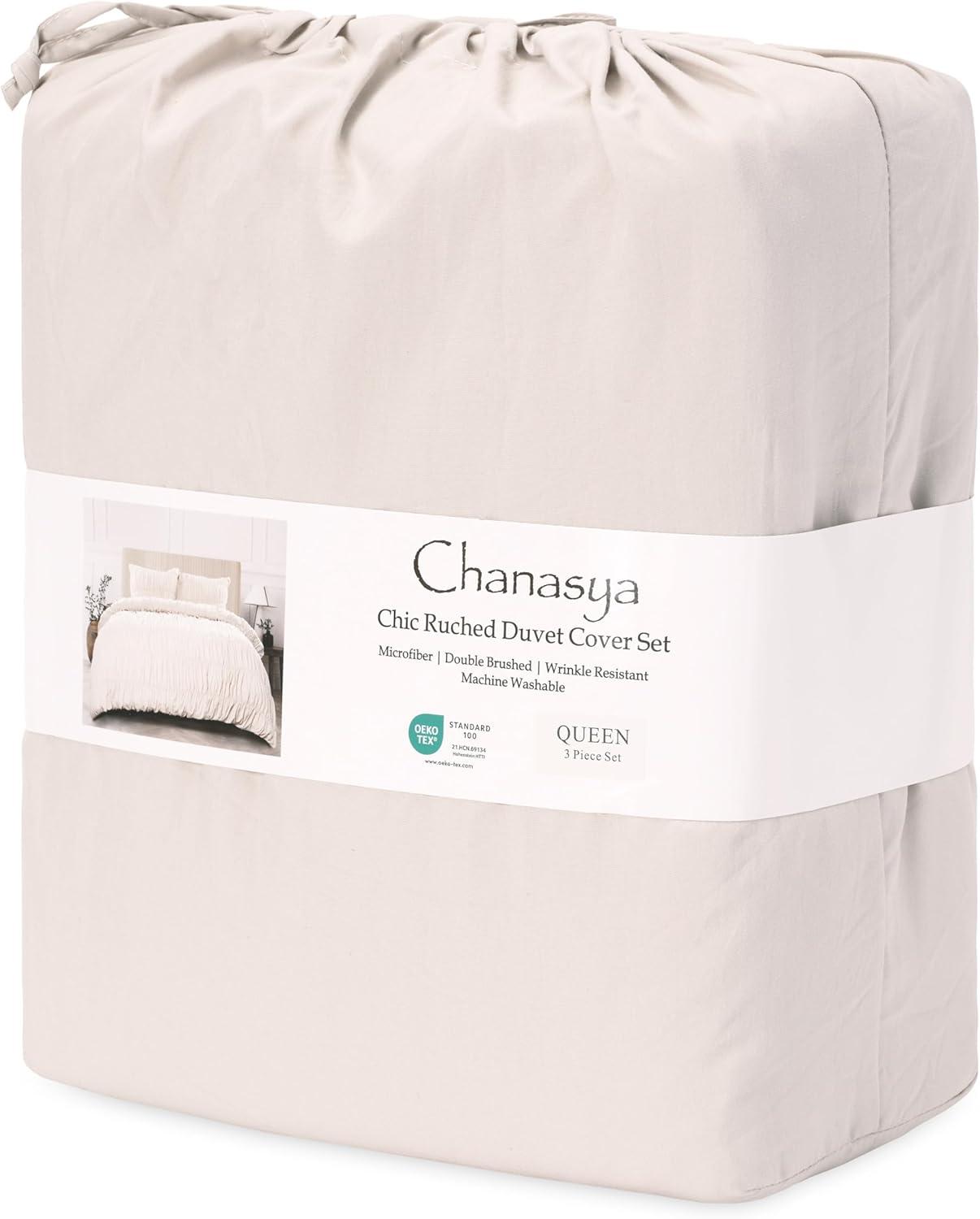 Chanasya Chanasya Ruched Ruffled Pleated Textured Washed Microfiber Duvet Set