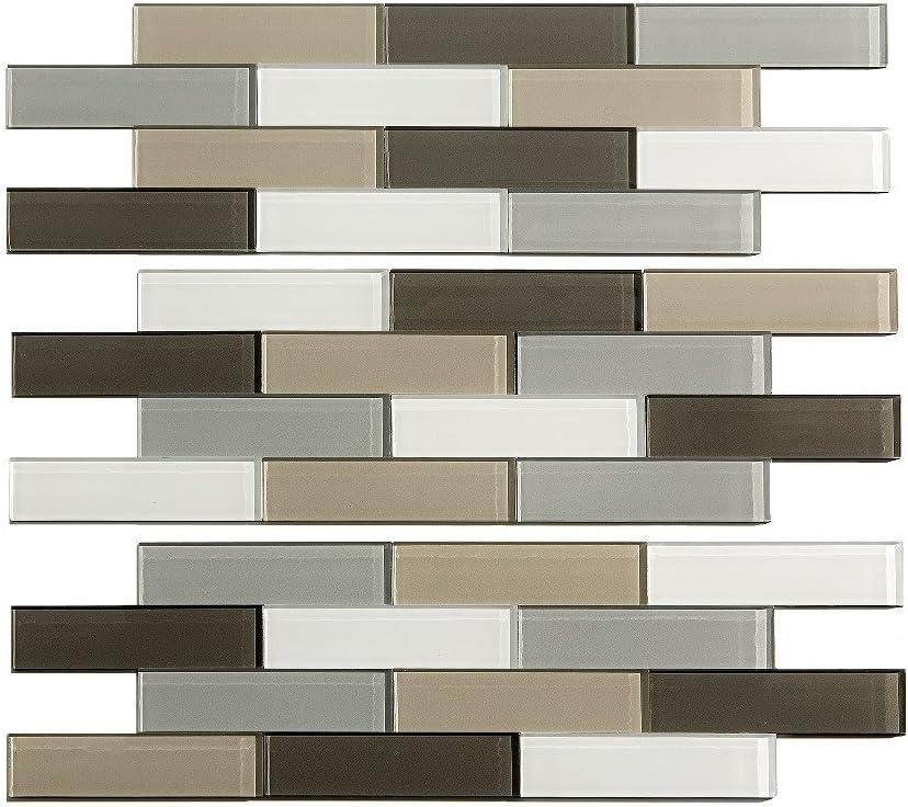 Aspect Peel and Stick 12.5in x 4in Subway Rustic Clay Matted Glass Tile for Kitchen and Bathrooms (3-Pack)