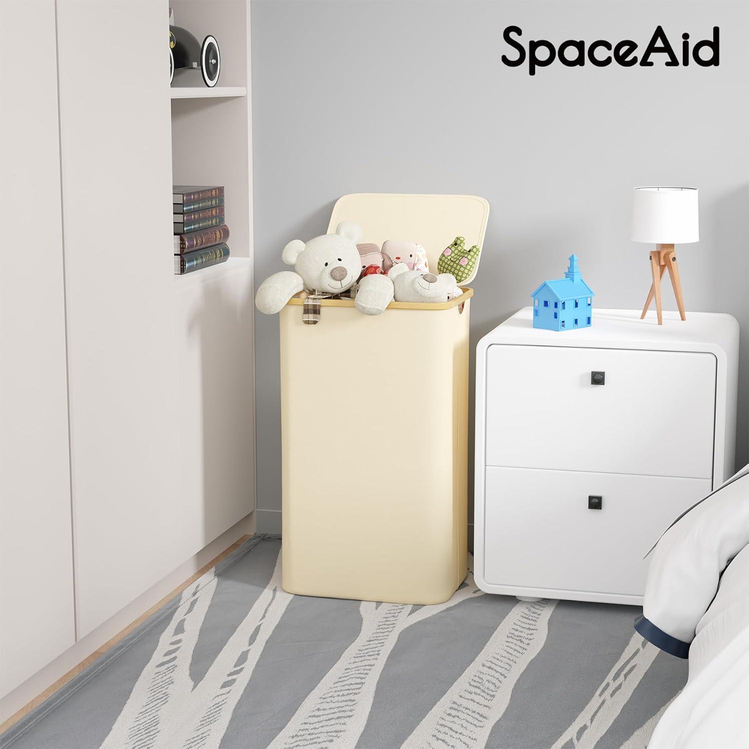 110 L Laundry Hamper with Lid,features Bamboo Handle,Blue