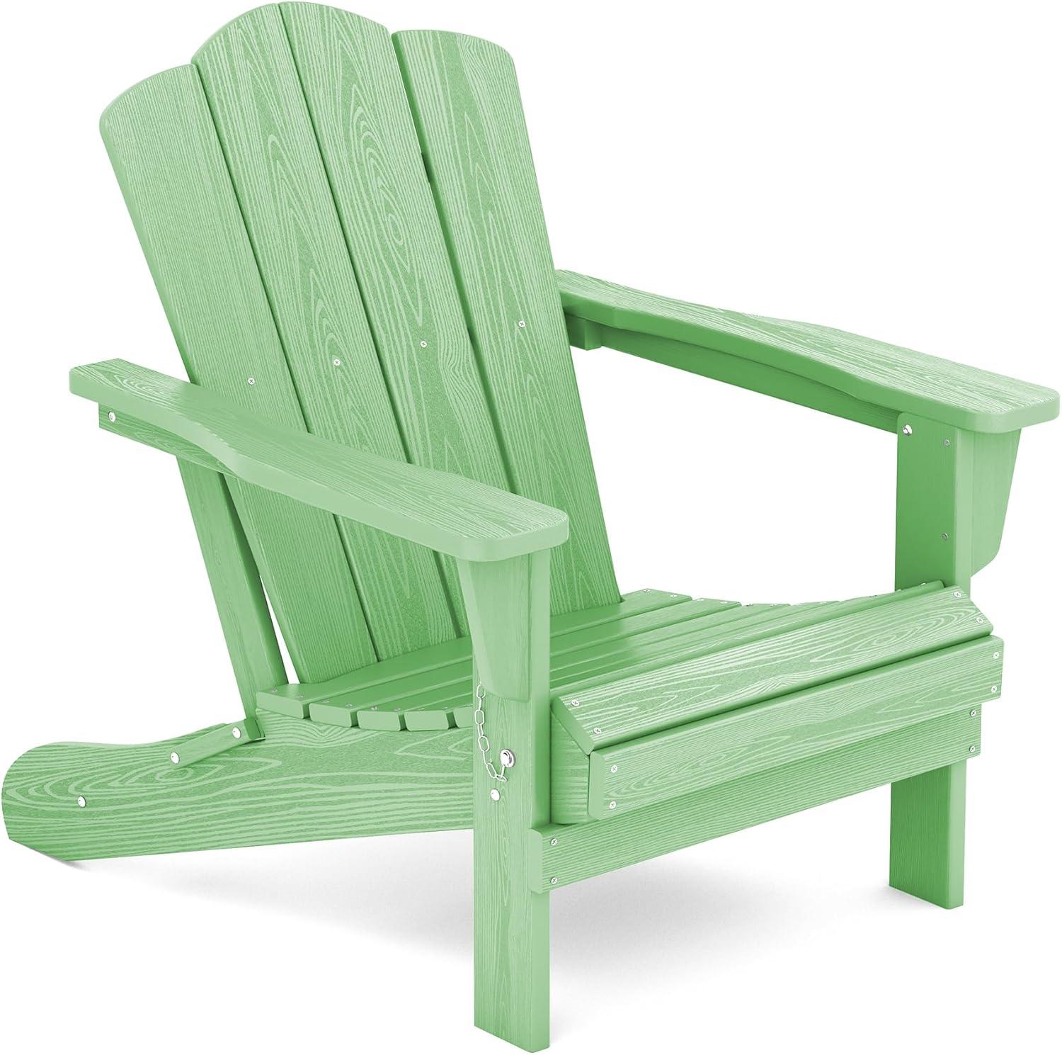 JEAREY Plastic Folding Outdoor Patio Adirondack Chair With Slat Seat Light Green