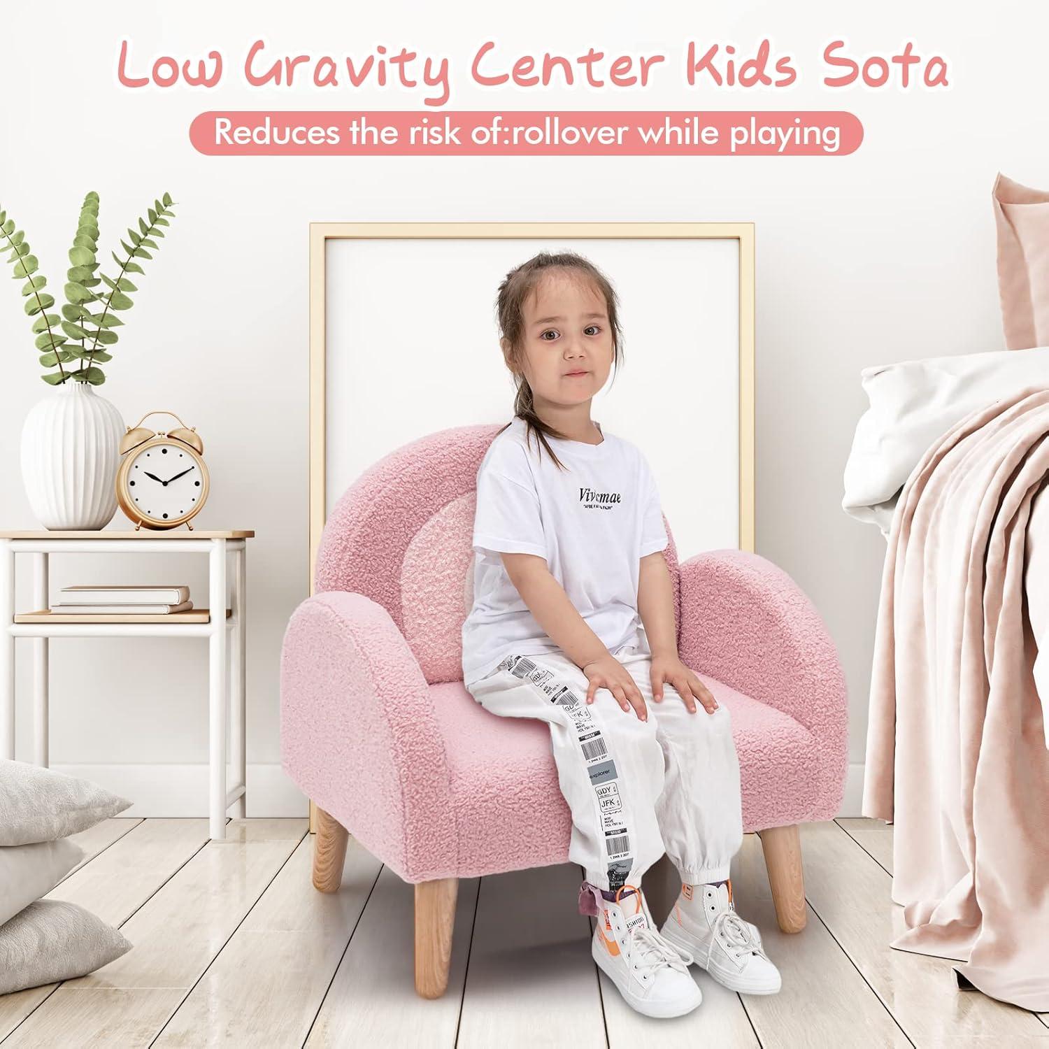 Pink Velvet Kids Armchair with Wooden Legs