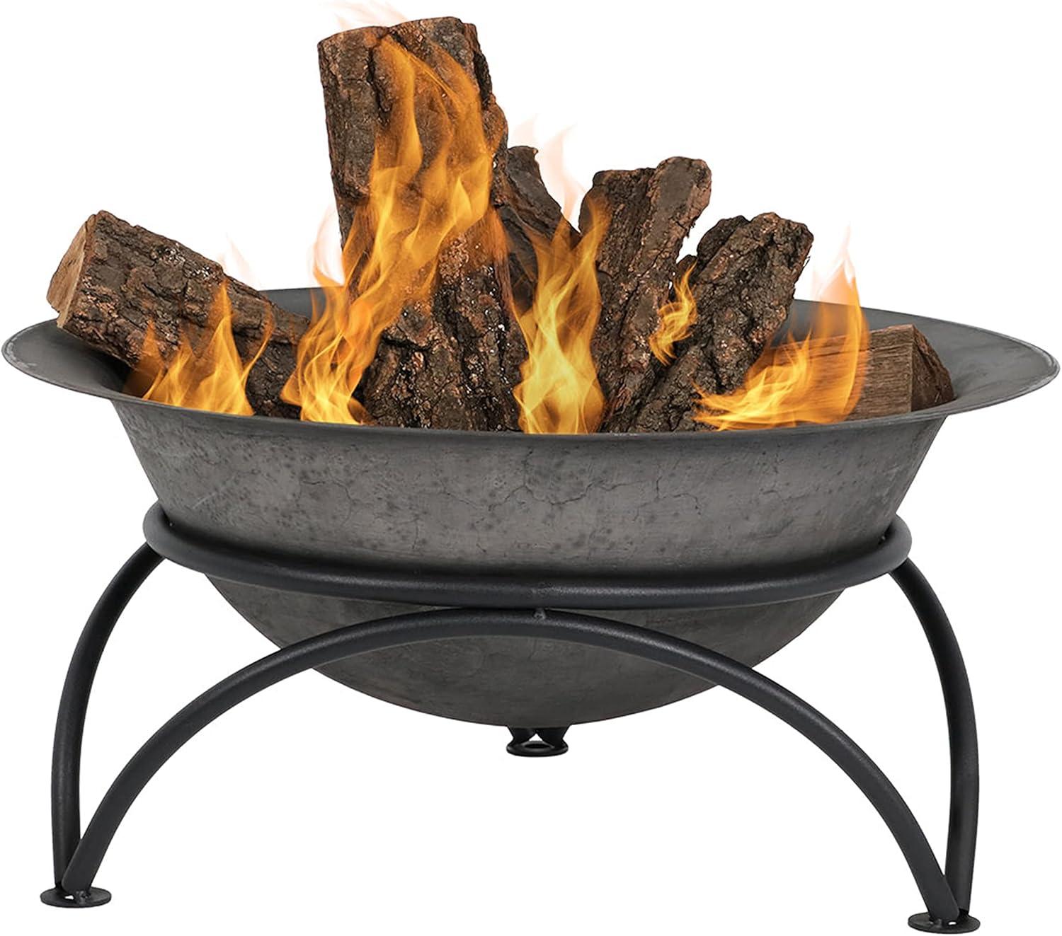 23.5" Round Wood-Burning Dark Gray Finish Cast Iron Fire Pit Bowl and Stand