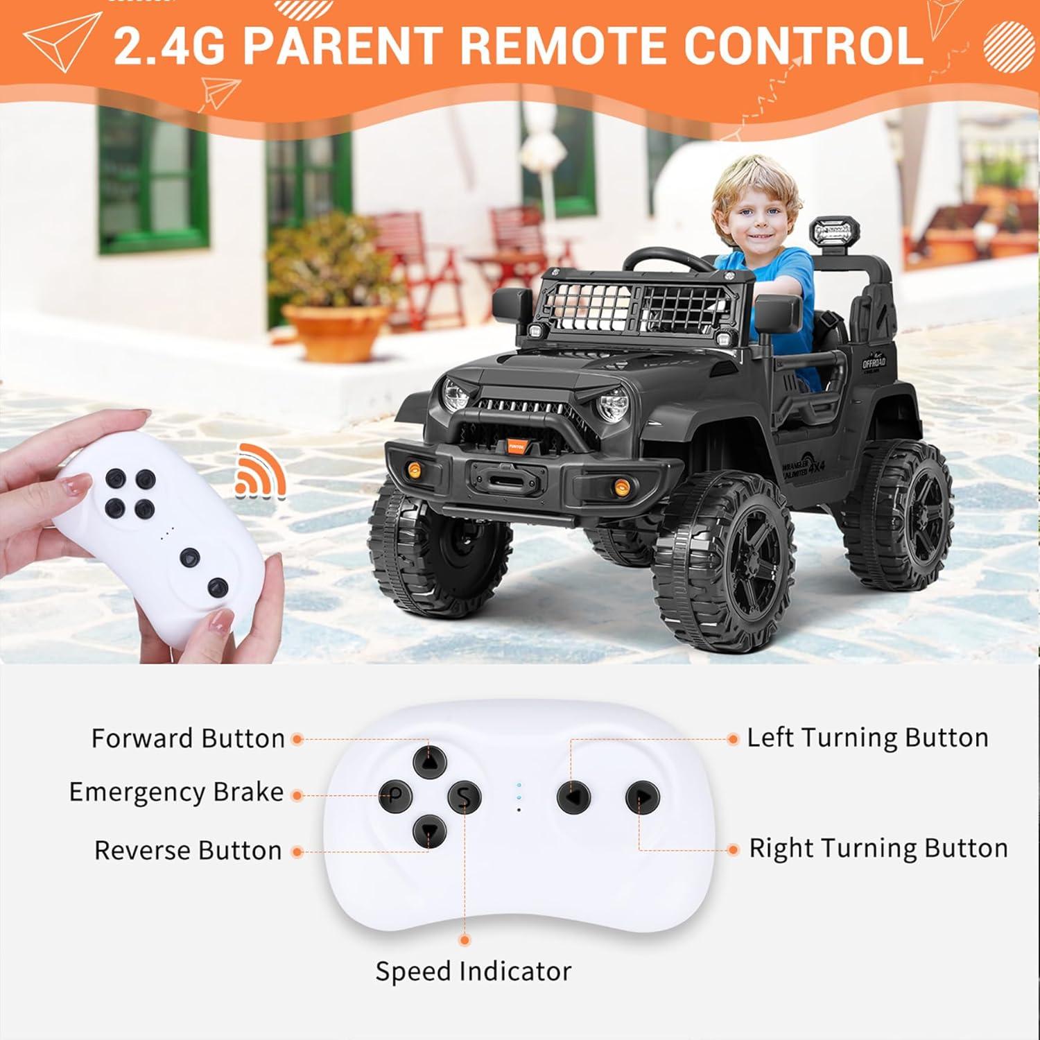 Black 12V Off-Road Kids Electric Ride-On Truck