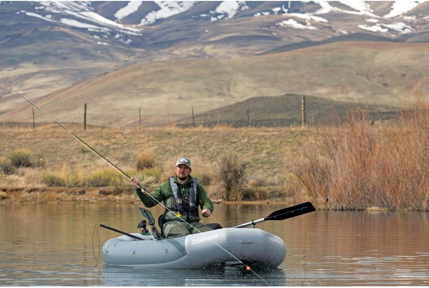 Gray Inflatable Fishing Raft with High-Back Seat