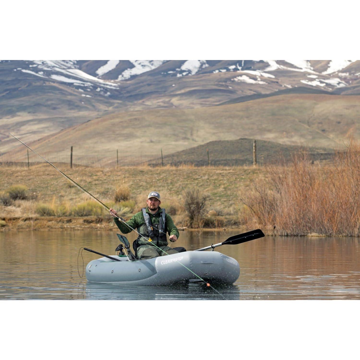 Gray Inflatable Fishing Raft with High-Back Seat