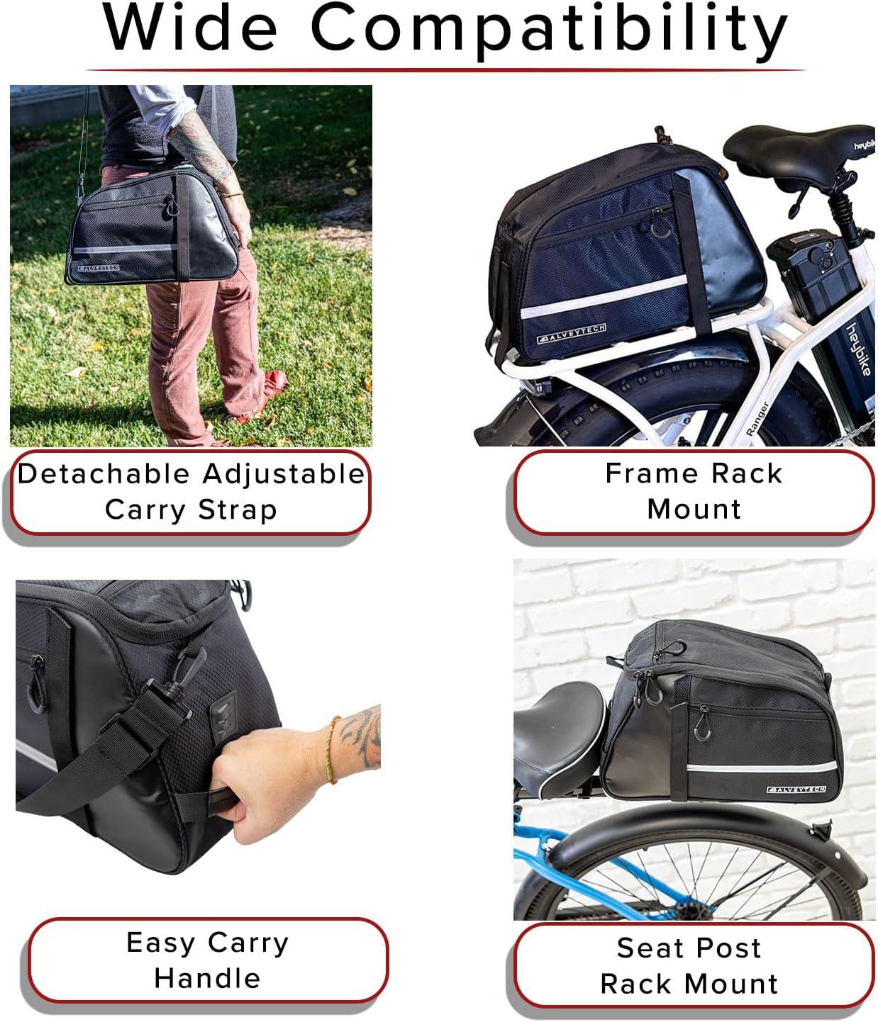 AlveyTech XL Rear Rack Bag for Bicycle and eBike - Water-Resistant 12L Bike Trunk Bag, Bags for Bicycles Rear Rack, Back Seat Rack Bags for Bikes and e-Bikes, Large Cargo Storage Carrier for Cycling