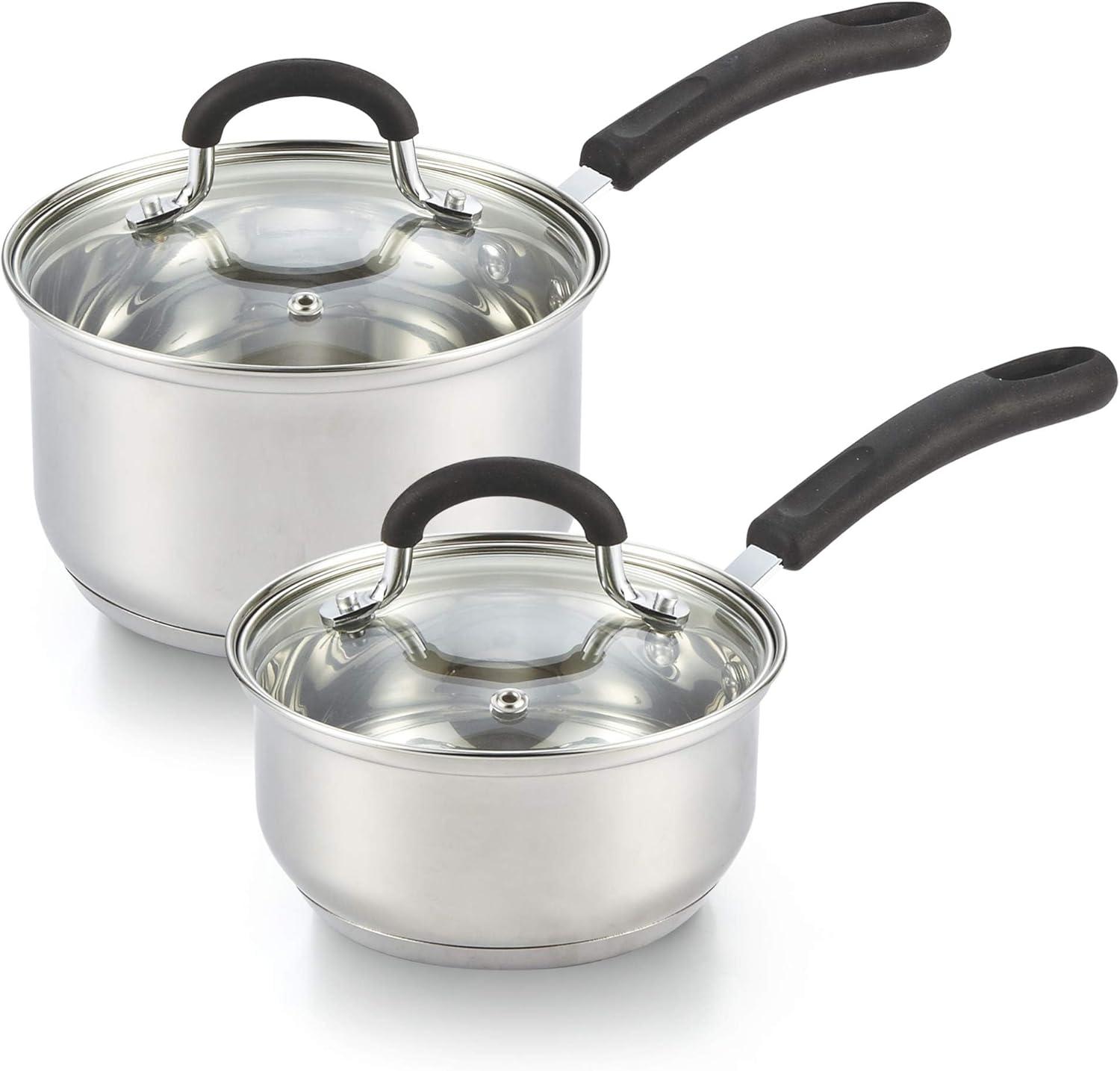 Cook N Home Professional Saucepan, 1-QT and 2-QT, Silver