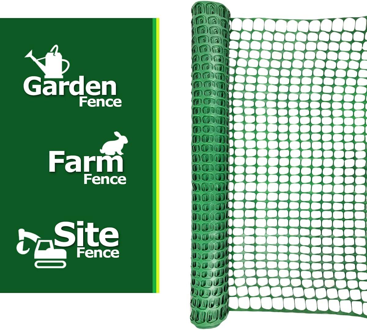 Ashman Plastic Mesh Fence, 4'x50' Feet, 1 Roll, Green, Construction Barrier Netting, Garden Fencing, Fences Wrap, Above Ground, for Snow, Poultry, Chicken, Deer, Patio, Garden Netting, Green 50FT.