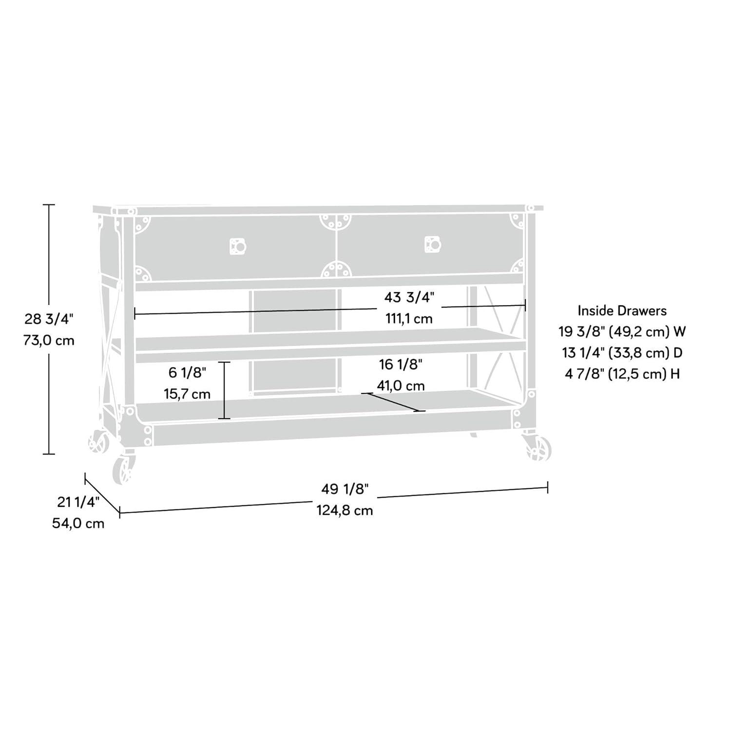 Steel River TV Stand for TVs up to 55" Brown - Sauder: Industrial Style, Open Shelving, Metal Frame