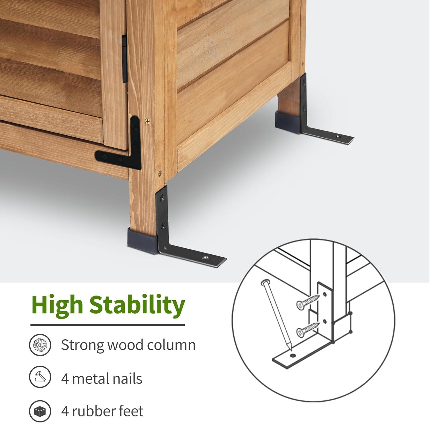 Mcombo Small Outdoor Wood Storage Cabinet, Outside Tools Cabinet (24.6" x 18.3" x 38.2" ) 0985CR