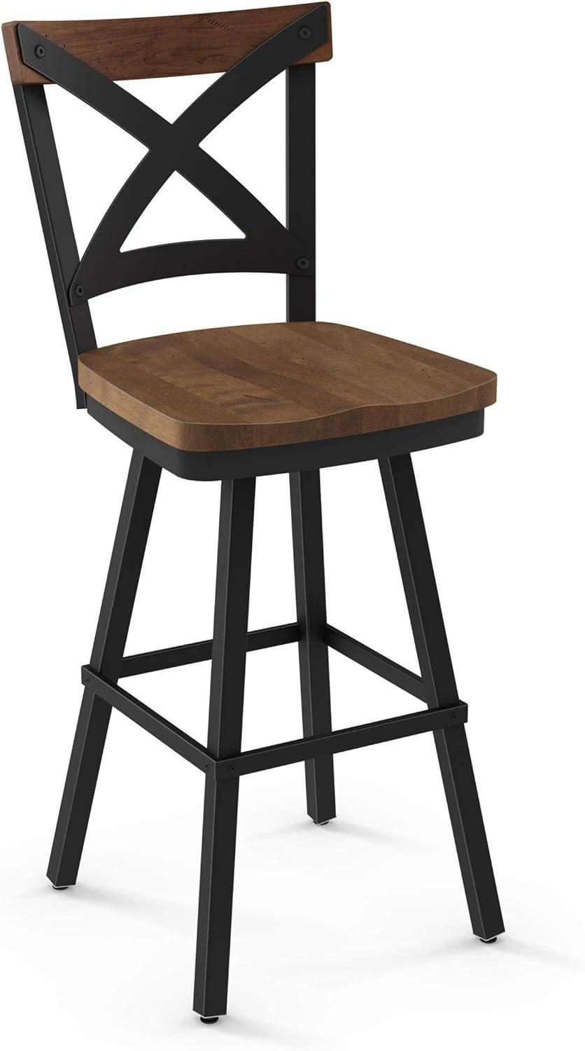 Amisco Jasper 30 In. Swivel Bar Stool - Light Brown Distressed Wood / Black Metal